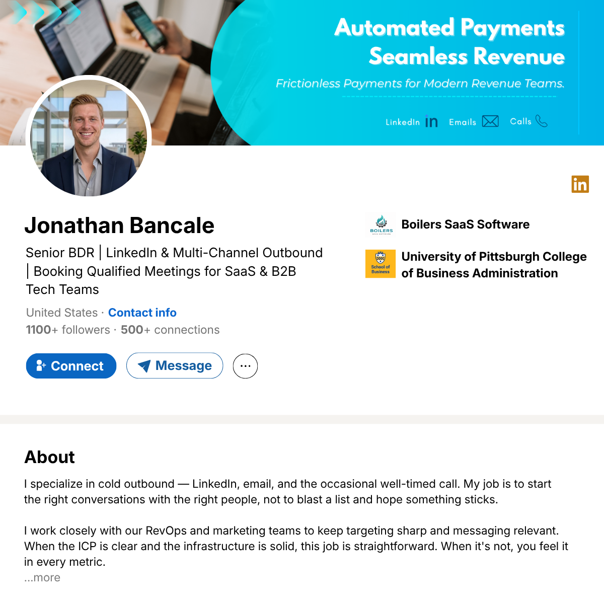 Profile preview: Sales Navigator Ready profile with 900+ connections